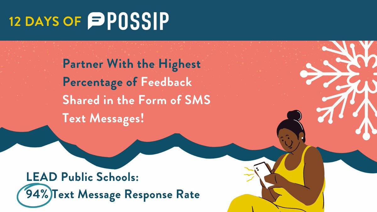 PossipIt's tweet image. Day 9, you’re doin’ fine! Our partner, @LEADSchools, had the highest percentage of feedback shared in the form of a SMS text message! 

#12DaysofPossip #PulseChecks #LeadersListen