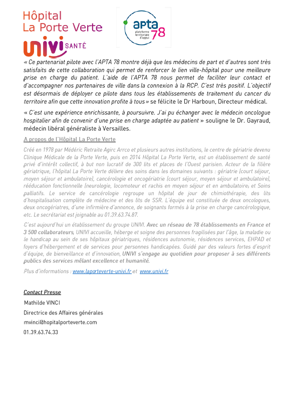 HopLaPorteVerte's tweet photo. 🚨🏥👨‍⚕️📰@HopLaPorteVerte et @78Apta expérimentent la participation des médecins libéraux aux Réunions de Concertation Pluridisciplinaire en cancérologie. Retrouvez le communiqué de presse ⬇️⬇️⬇️ https://t.co/5CVLyIbIuF