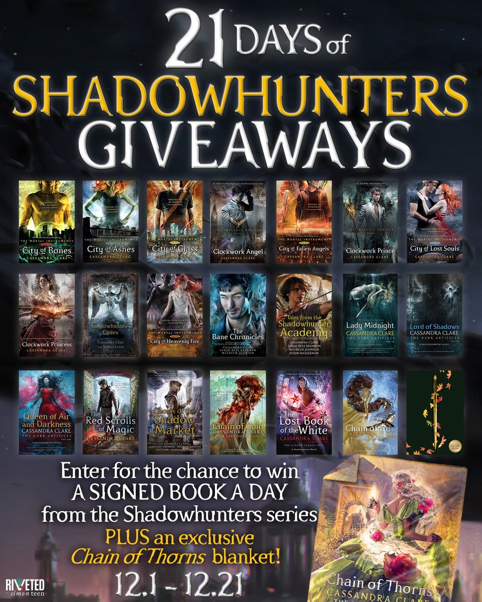Simon Teen (@simonteen) on Twitter photo It's the final day of #21DaysOfShadowhuntersGiveaways! Enter today for a chance to win here: spr.ly/60113KJR3
Rules: spr.ly/60163KJRr
@shadowhunterbks <a href="/cassieclare/">Cassandra Clare</a> #Shadowhunters It's the final day of #21DaysOfShadowhuntersGiveaways! Enter today for a chance to win here: spr.ly/60113KJR3
Rules: spr.ly/60163KJRr
@shadowhunterbks <a href="/cassieclare/">Cassandra Clare</a> #Shadowhunters