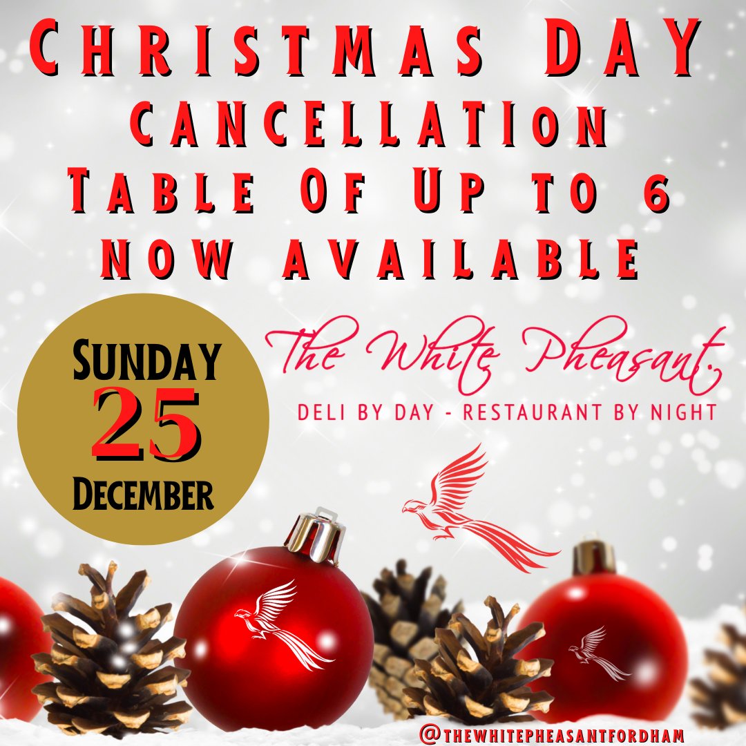 *** CANCELLATION FOR CHRISTMAS DAY LUNCH ***
still available a table for up to 6 people due to customer ilness, if you'd like to join us, dm or call us now on 01638-720414 🎅
#bequick #christmas2022 #christmaslunch