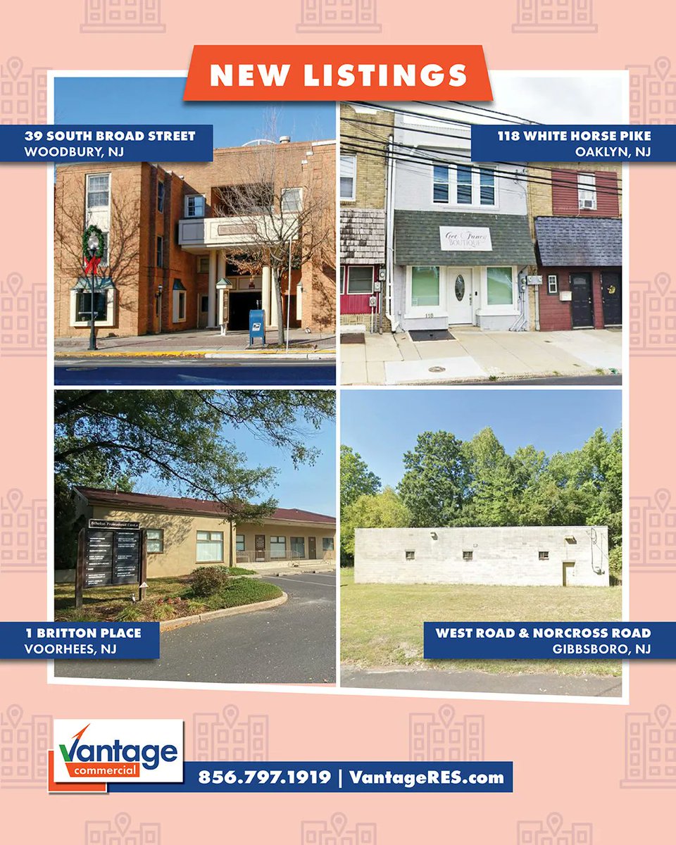 Vantage_CRE's tweet photo. New Listings!
We have new spaces available in Woodbury, Oaklyn, Voorhees and Gibbsboro!

Check out our website for ALL our new listings or contact us today for more information!
#NJRealEstate #CommercialRealEstate #industrial #retail #office #medical https://t.co/kuwHLhsWec