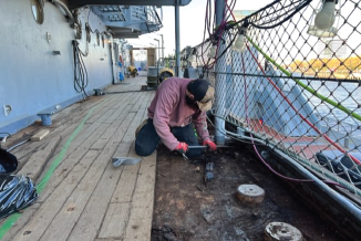 UBCJA_Official's tweet photo. Members of the @EASCarpenters are building history on the @BattleshipNJ as part of a massive deck restoration project. It’s all taking place exactly 80 years after the ship was first launched during World War II. Read more: https://t.co/MJlkQtL8g7 https://t.co/b48RurNiVM