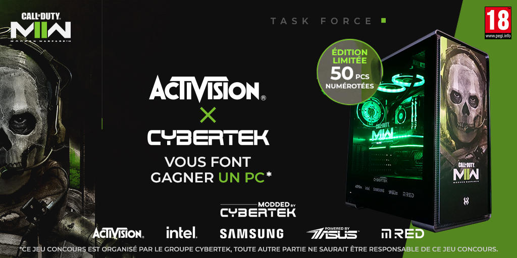 Cybertek (@cybertek_fr) on Twitter photo 💀 Combattez aux côtés de la Task Force avec le PC #MWII <a href="/CallofDutyFR/">Call of Duty France</a> #ModdedByCybertek ! Préparez-vous, n'oubliez pas, l’arme la plus redoutable c’est l’équipe
👉bit.ly/3yB1eZM 
🔥 Avec <a href="/IntelFrance/">Intel France</a>, <a href="/SamsungFR/">Samsung FR</a>, <a href="/AsusFrance/">ASUS France</a>, <a href="/MRed_Official/">MRed</a> et <a href="/espotparis/">ESpot</a>
📅 TAS : 31/01 💀 Combattez aux côtés de la Task Force avec le PC #MWII <a href="/CallofDutyFR/">Call of Duty France</a> #ModdedByCybertek ! Préparez-vous, n'oubliez pas, l’arme la plus redoutable c’est l’équipe
👉bit.ly/3yB1eZM 
🔥 Avec <a href="/IntelFrance/">Intel France</a>, <a href="/SamsungFR/">Samsung FR</a>, <a href="/AsusFrance/">ASUS France</a>, <a href="/MRed_Official/">MRed</a> et <a href="/espotparis/">ESpot</a>
📅 TAS : 31/01