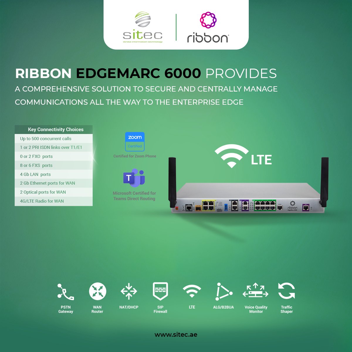SitecTechnology's tweet image. #Ribbon EdgeMarc 6000 provides a comprehensive solution to secure and centrally manage communications all the way to the enterprise edge.

Contact us and book your order now: hubs.la/Q01wl2PK0
#sitec #ribboncommunications
