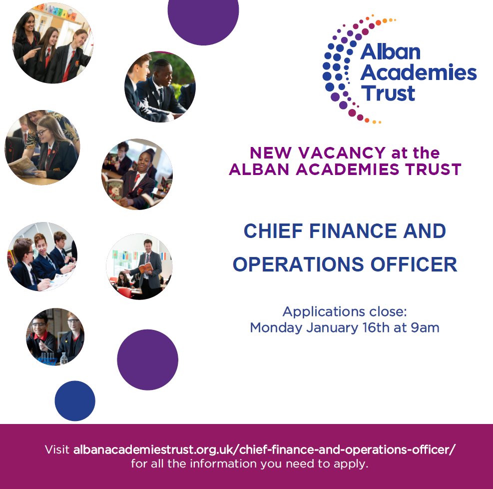 We are looking to appoint an enthusiastic &amp; dedicated Chief Finance &amp; Operations Officer to join our Executive Leadership team. If you are looking for an exciting &amp; challenging role creating rapid &amp; sustainable impact visit albanacademiestrust.org.uk/chief-finance-… to apply.