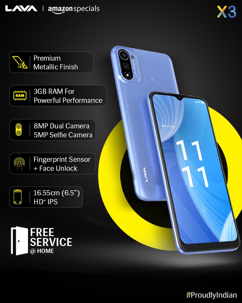 LavaMobile's tweet photo. Introducing Lava X3 with 3GB RAM. Now multi-task like a champ.

Price: Rs.6,999/-

Pre-Order Now: https://t.co/yaw6Q6VYDf

Pre-Order now and get the Lava Probuds N11 worth Rs. 2,999/- for free only on Amazon. 

#LavaX3 #LavaMobiles #ProudlyIndian https://t.co/AnX4capjAK