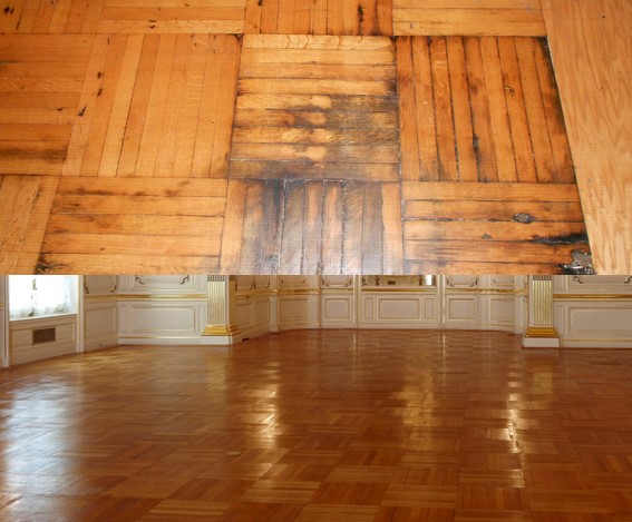 JohnCanningCo's tweet photo. Our project at the #CosmosClub in #WashingtonDC included the #Restoration of the #Historic parquet floor back to its appearance in 1901-15. The floor was #Refinished with an environmentally friendly citrus compound. The #BeforeAndAfter of the floor restoration is pictured here. https://t.co/Q2Znohidk4