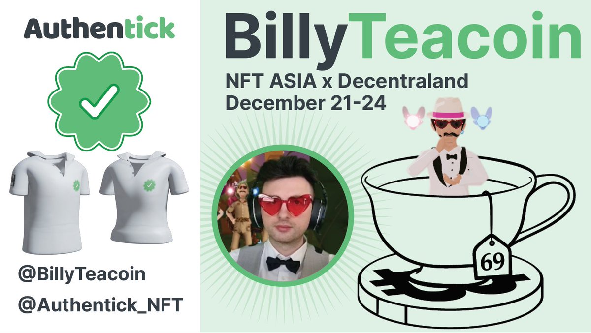 I'll be streaming SOON! NFTASIA x Decentraland 

If you can't be at the IRL event with @Authentick_NFT  <a href="/sioobak_png/">sioobak</a> <a href="/michi_todd/">MichiTodd.eth</a> then come hang on the stream

Follow my Twitch, take a screenshot of the stream + post in comments for chance to win a wearable
twitch.tv/billyteacoin
