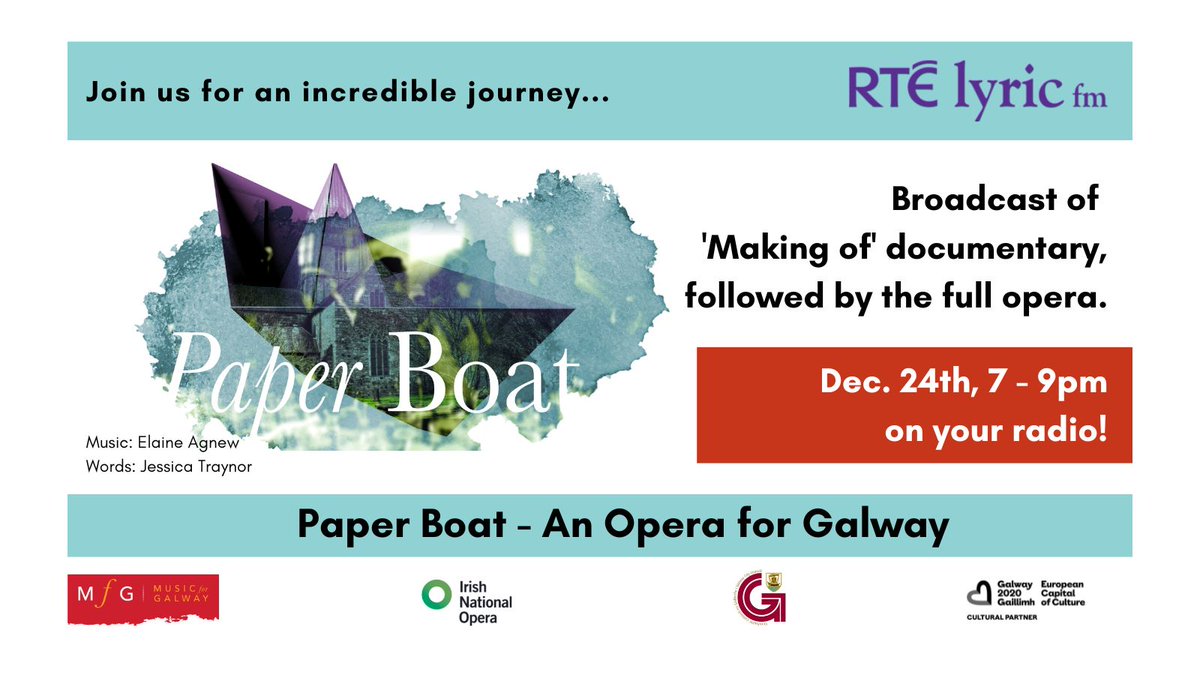 Counting down to Christmas Eve, when we can gather around our radios for an epic tale of twists, turns, and #PaperBoat! So delighted this will be shared with the world - thank you to @RTElyricfm @musicforgalway @IrishNatOpera @galway2020 - it was a privilege to be a part of it!