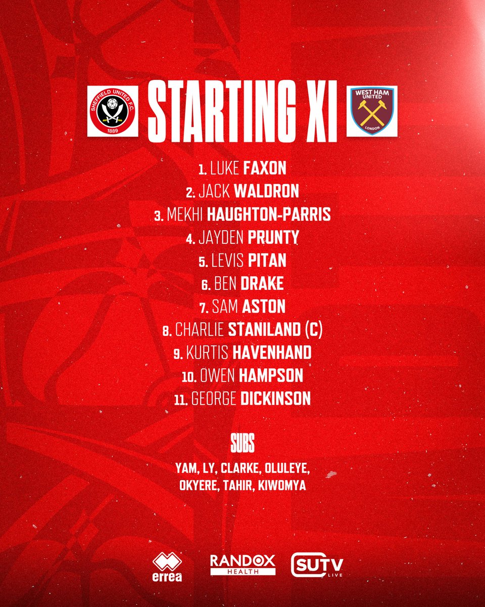 sufcdevelopment's tweet photo. How the Blades line up against West Ham United in the FA Youth Cup this afternoon. 🏆

#SUFC 🔴 https://t.co/wP4UH07HlG