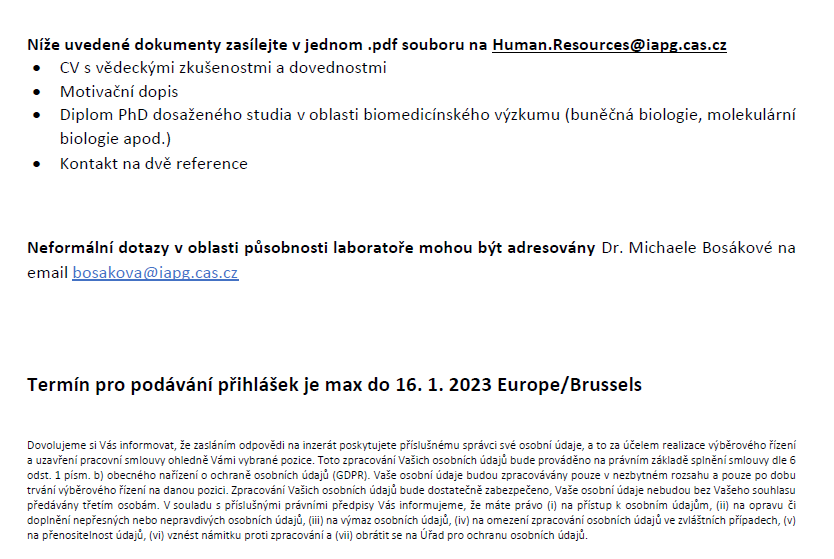 Institute of Animal Physiology and Genetics of the Czech Academy of Sciences announces a call for a:

Postdoc position in Cell biology of primary cilia 🧑‍🔬👩‍🔬