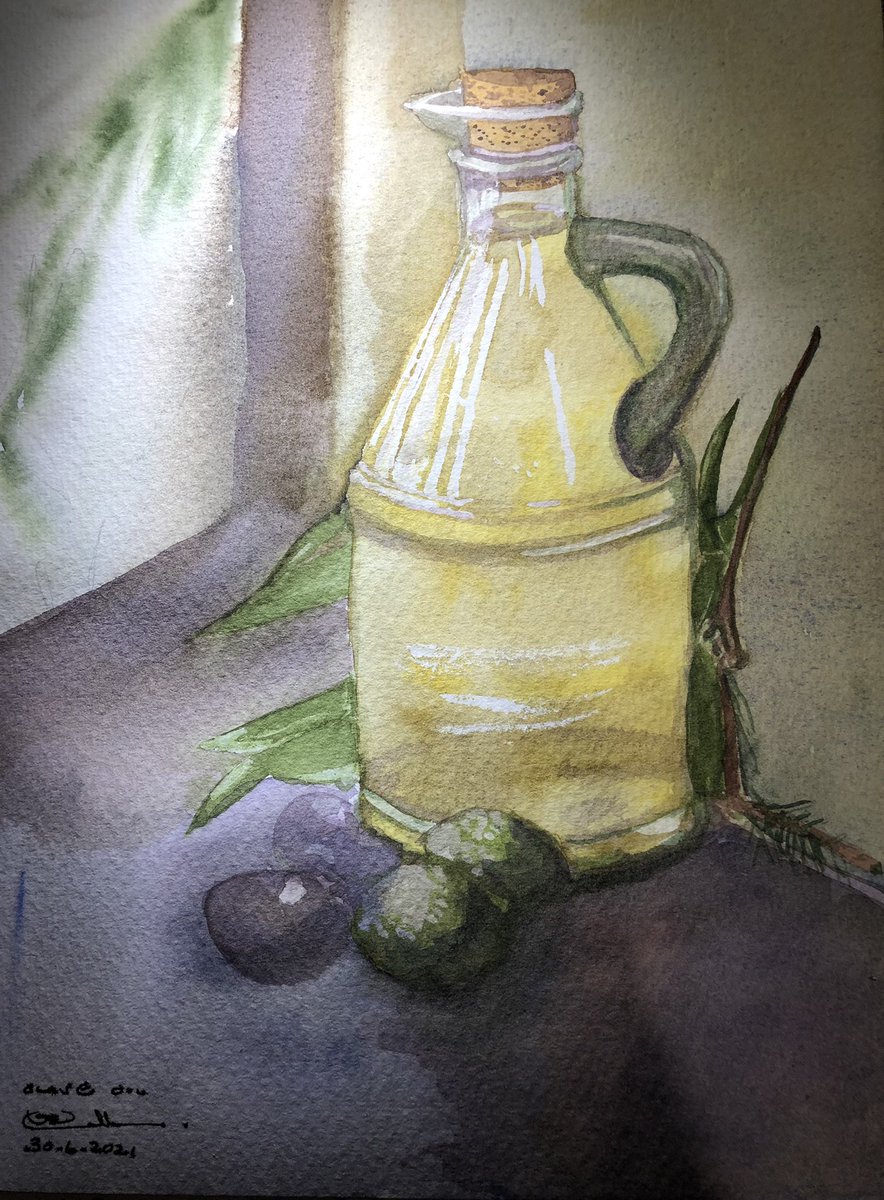 Olive Oil, very good for everyone. Watercolour on Bockingford paper.