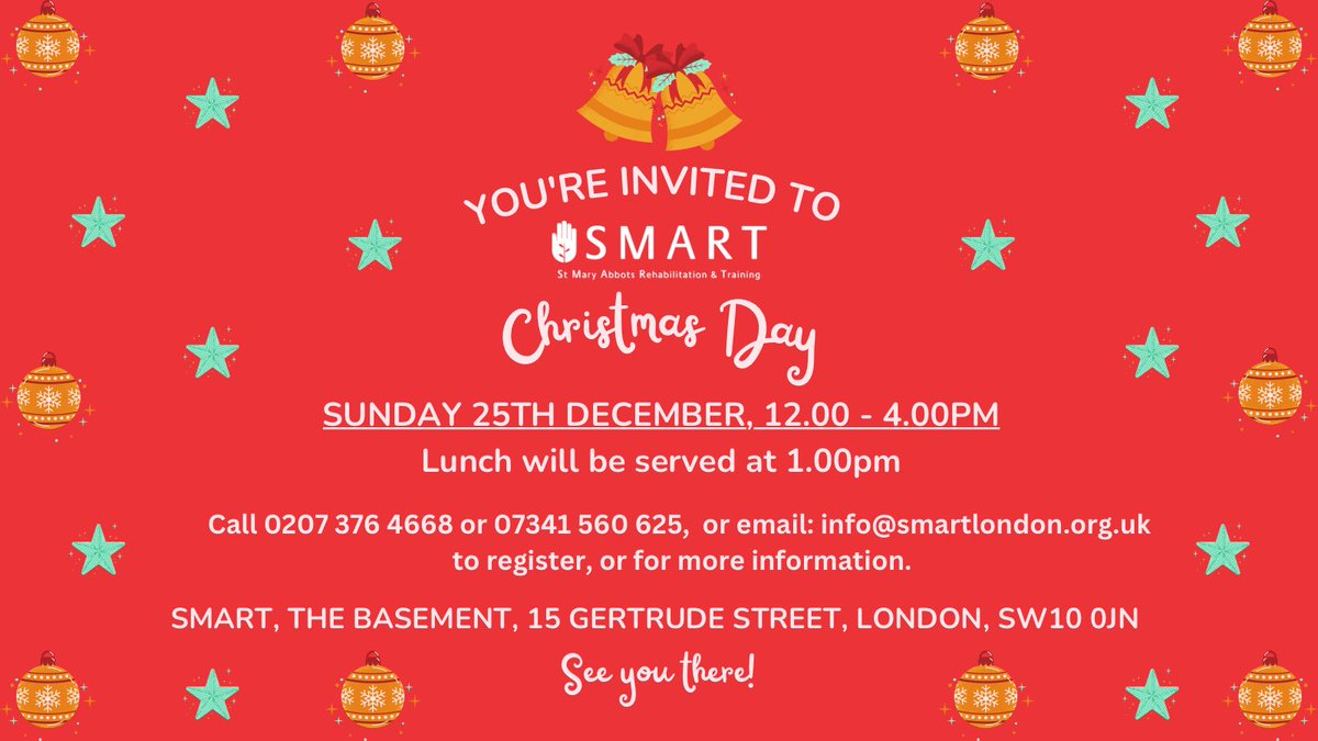 Come and join us on Christmas Day for food, music, and good company. Lunch is free, and everyone’s welcome 😊. Just get in touch with us to register, or find out more information. #Charity #Chelsea #Christmas #MentalHealth #Support #Lunch #RBKC