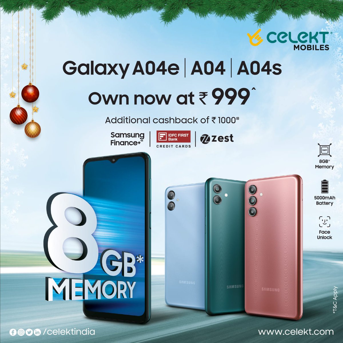 select_mobiles's tweet photo. Own newly launched Samsung Galaxy A04e | A04 | A04s with an instant cashback of  ₹1000*, only at your nearest Celekt Store. 
For more, call +91 9121007777.
#Samsung #A04 #A04s #A04e #smartphone #CelektMobiles #NewLaunch #ChristmasSpecial #offers https://t.co/1rmslznk3u