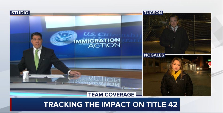 ACNewsman's tweet photo. #Title42:  All eyes on #SCOTUS as we wait for a decision on what's next. 

Only on @KOLDNews:  Live team coverage on the potential impacts.  @acarrillonews is in Nogales, and @jackwcooper23 is in #Tucson where supervisors are ready to fill a building with beds to house migrants. https://t.co/IKsubWqi7T
