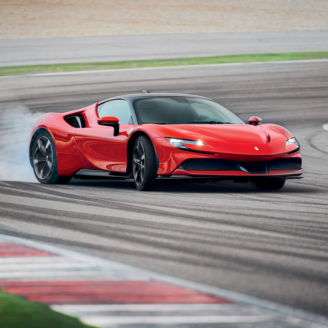 The #FerrariSF90Stradale takes a spin around the track. The model debuted as a tribute to the 90th anniversary of the foundation of Scuderia Ferrari and underscores the strong link that has always existed between #Ferrari’s track and road cars
