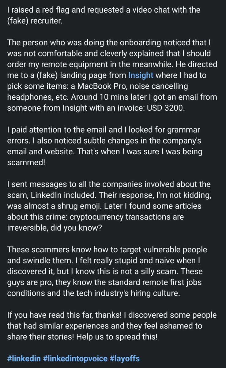 thechisomm's tweet photo. Scammers are working double time to scam innocent job seekers. I found this on LinkedIn.

Share to spread the word. https://t.co/olxKad9UVg