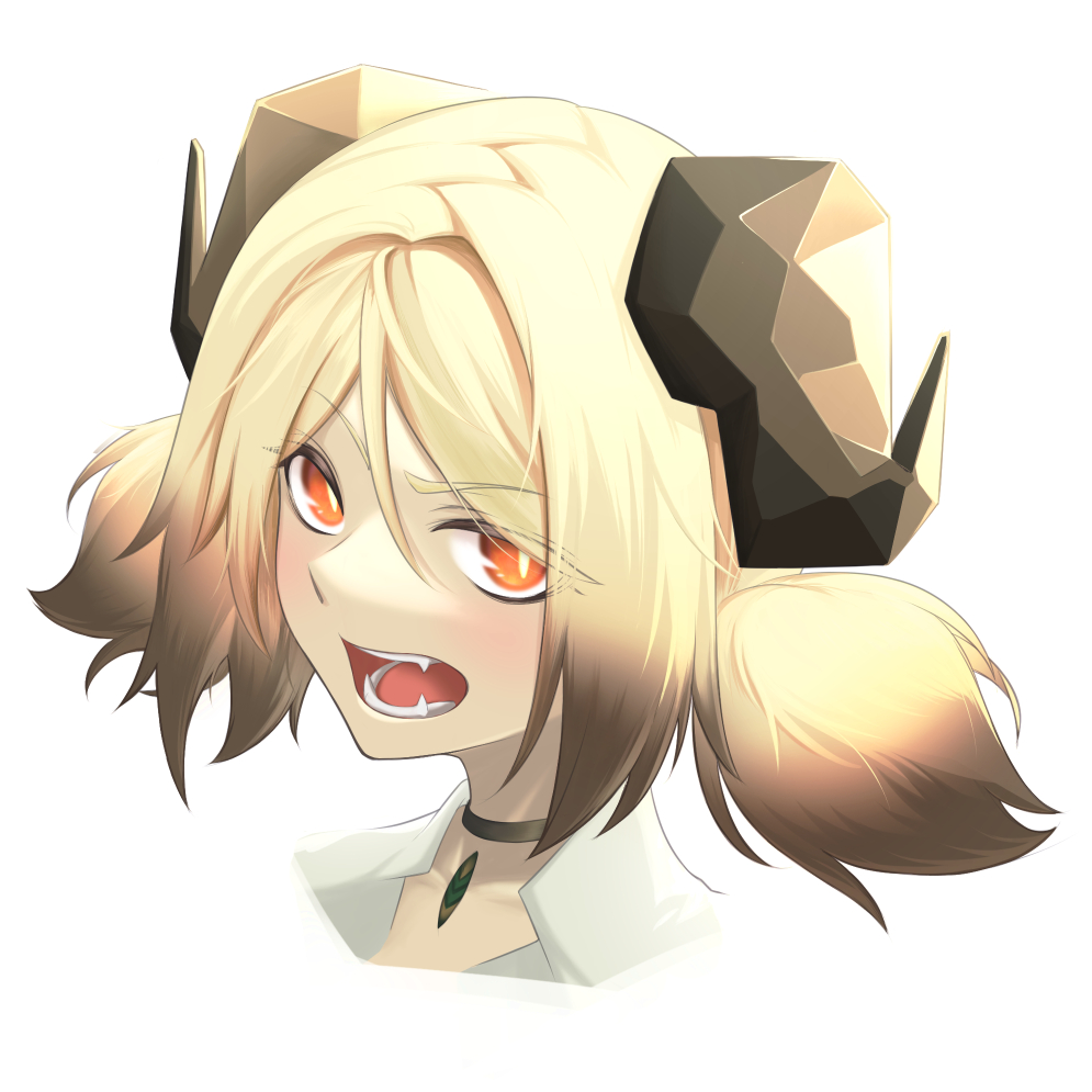 ifrit (arknights) 1girl solo open mouth horns white background choker blonde hair  illustration images