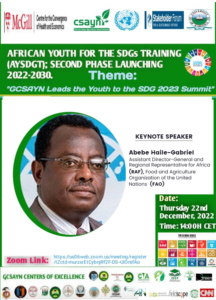 Agricday's tweet photo. With combined effort from various organizations like FAO and others, #ClimateChange could be tackled. Join us as the Assistant Director General and Regional Representative for Africa, FAO, Abebe Haile-Gabriel speak to us during the SDGs Training 2nd phase launch. https://t.co/zJgHc5VPf2