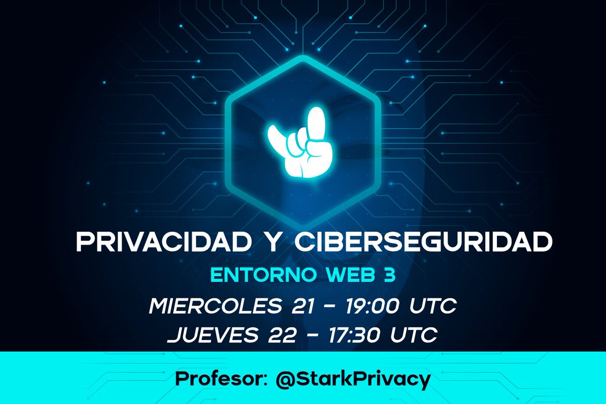 🧠Hoy y mañana serán las últimas clases del curso de 'Privacidad y Ciberseguridad' con <a href="/StarkPrivacy/">Stark</a>. 

🗓️ 21 Diciembre 19:00 UTC
🗓️ 22 Diciembre 17:30 UTC

🏆Además podéis participar en el #Giveaway de una PowerBank 👇

#ciberseguridad #privacidad
x.com/MadKidsNFT/sta…
