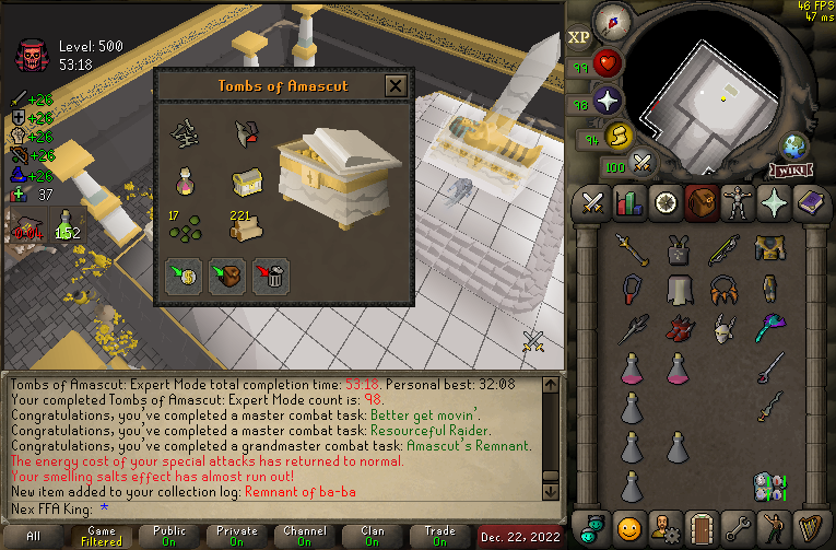 Zoppyness's tweet image. 60m down and 120+ attempts, I finally got the 500 level orn kit!!!
