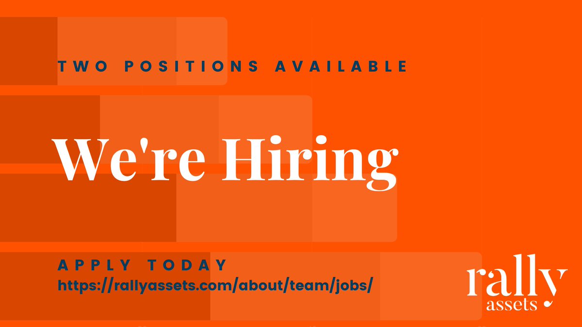 Rally Assets (@rallyassets) on Twitter photo WE’RE HIRING. Impact investing is growing… and so are we! We’ve looking for two teammates to join us as portfolio administrator and impact reporting associate.  rallyassets.com/about/team/job… Please help us spread the word. WE’RE HIRING. Impact investing is growing… and so are we! We’ve looking for two teammates to join us as portfolio administrator and impact reporting associate.  rallyassets.com/about/team/job… Please help us spread the word.