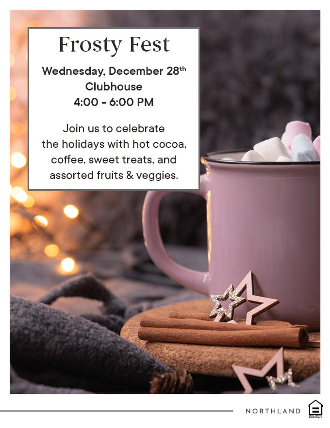 RivStoneRanch's tweet photo. Celebrate the season at our Frosty Fest on Wednesday, December 28th from 4-6 PM in the Clubhouse!
#WeLoveOurResidents #Austin #Holidays2022 https://t.co/nJNh5nQbUH