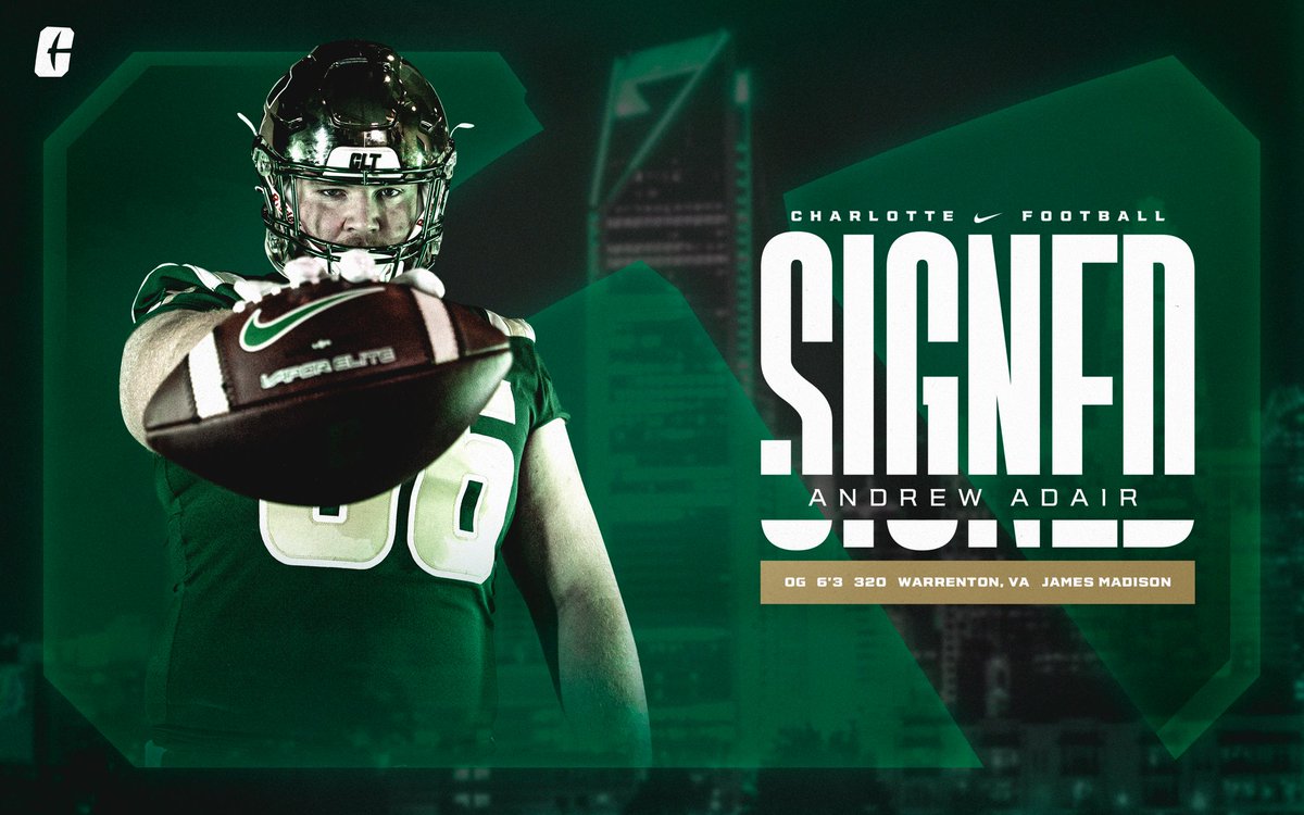 CharlotteFTBL's tweet photo. 𝗦𝗜𝗚𝗡𝗘𝗗 ✍️ @andrew_adair56 

Welcome to Niner Nation! ⛏️ https://t.co/MdCjS5jey0
