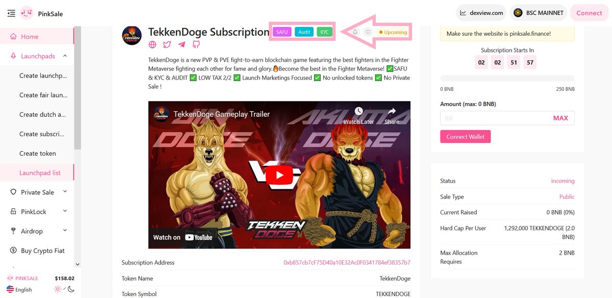 👌Congratulations to <a href="/TekkenDoge/">TekkenDoge</a>, successfully meeting the criteria to obtain a #Safu badge.

🔥 #Pinksale Safu badge was developed to add an extra layer of investor security to launches on our platform.

🚀 Check them out below:    

pinksale.finance/launchpad/0xb8…

#BSC #BNB