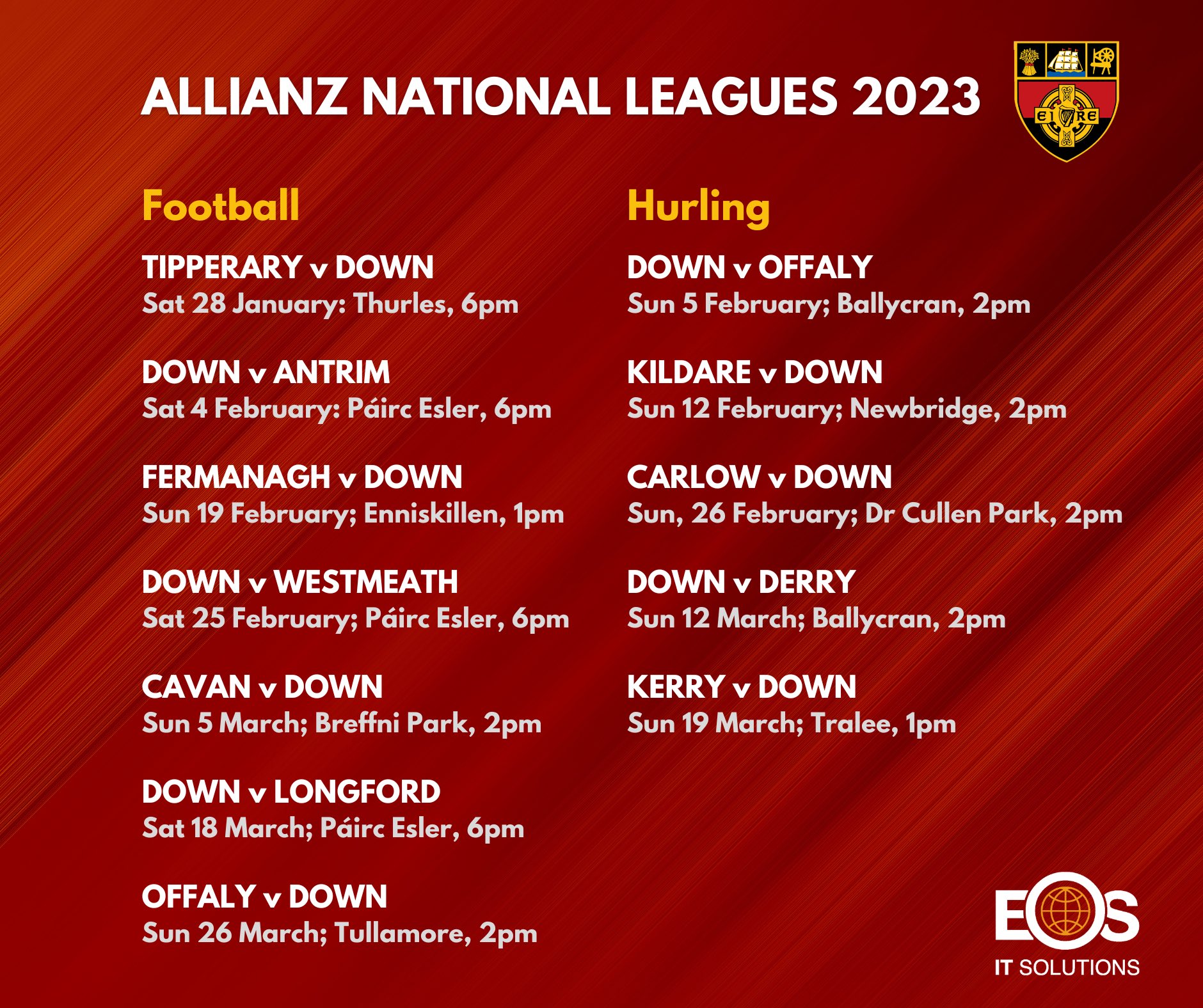 Official Down GAA on X: Down's 2023 Allianz League fixtures 🔴⚫️   / X