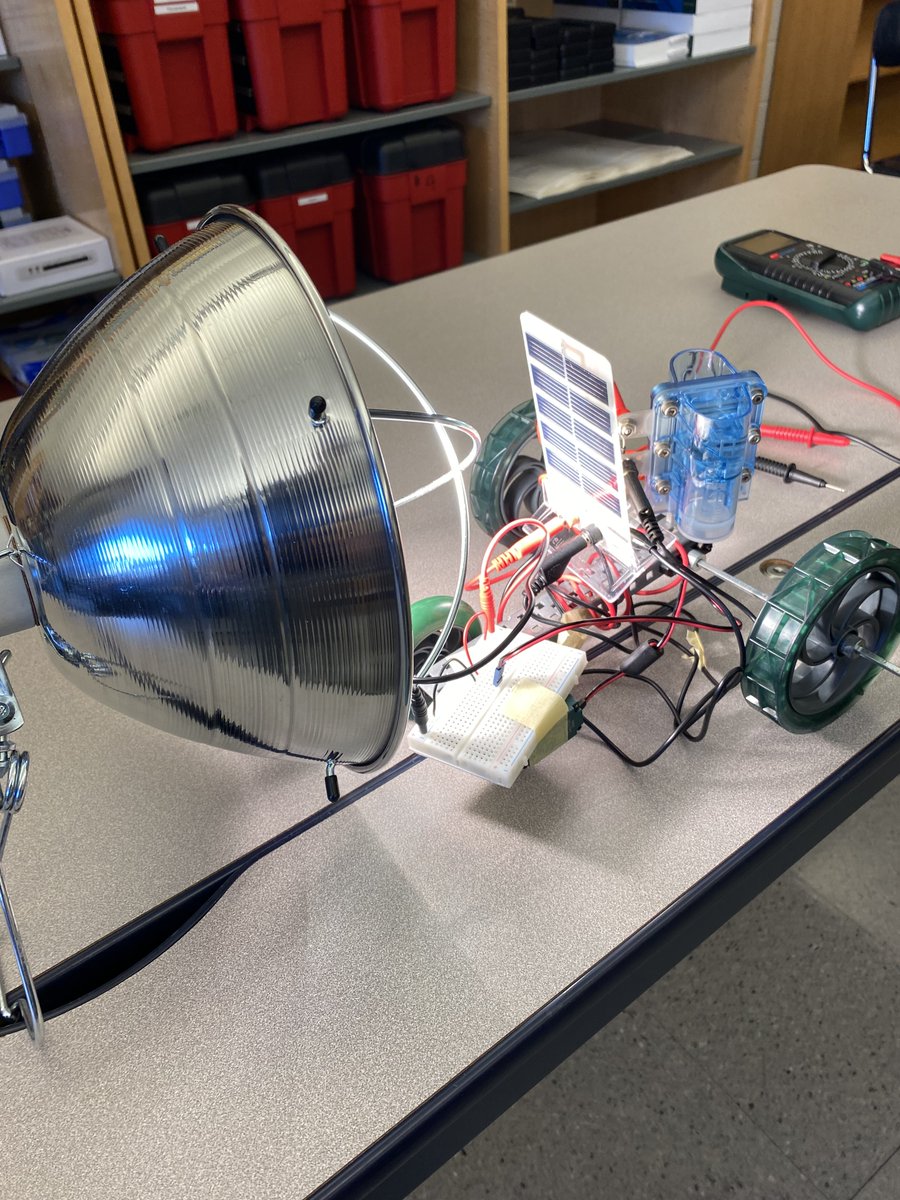 Students in Mr. Sheeler's Principles of Engineering class are using solar panels to charge hydrogen fuel cells which are then being used to power a small car.