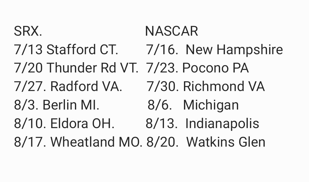 nascarman on Twitter "This SRX schedule lines up well with the Cup