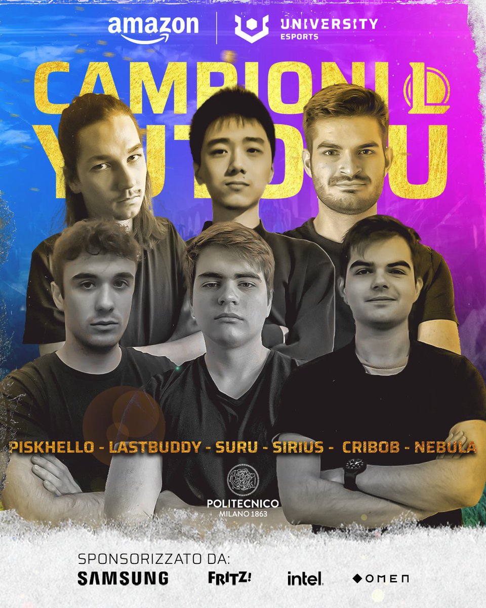 🏆Ed eccoli i vincitori di <a href="/league_italia/">League_Italia</a> del winter split dell' #UNIVERSITYEsports !

🥇Il team <a href="/YutoruEsports/">Yutoru</a> del <a href="/polimi/">Politecnico di Milano</a> 
⚪️ <a href="/LoLNebula/">Nebula</a> 
🔵<a href="/Cribobf/">Cribob</a> 
⚪️ <a href="/PiskHeLLo/">Mattia scandroglio</a> 
🔵Suru
⚪️ Lastbuddy
🔵Sirius
⚪️<a href="/imCoachAce/">Giovanni “Ace” Matragrano</a>

Next stop? <a href="/uemasters/">UNIVERSITY Esports Masters 🇪🇺</a> 🇪🇺 

#esports #auem #LeagueOfLegends