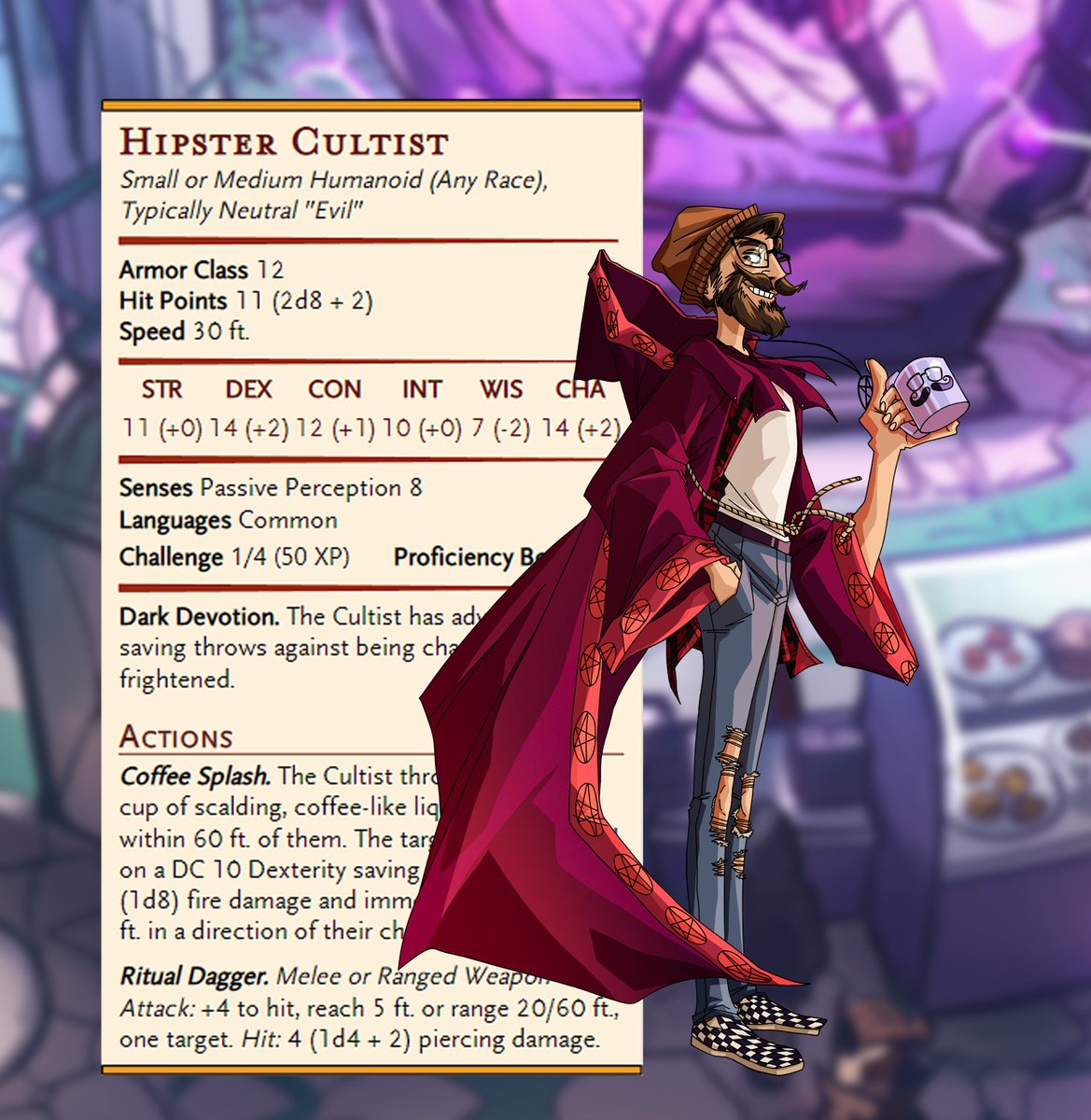 AdvWithPride's tweet image. Fight against a cult of evil hipsters as you escort the local celebrity to the glimmering city of Tinselton, through the Forest of Immediate Demise... 

This adventure includes three subclasses, four adventurers, encounters, and more!
#DnD #5E 
thepocketworkshop.co.uk/product/advent…