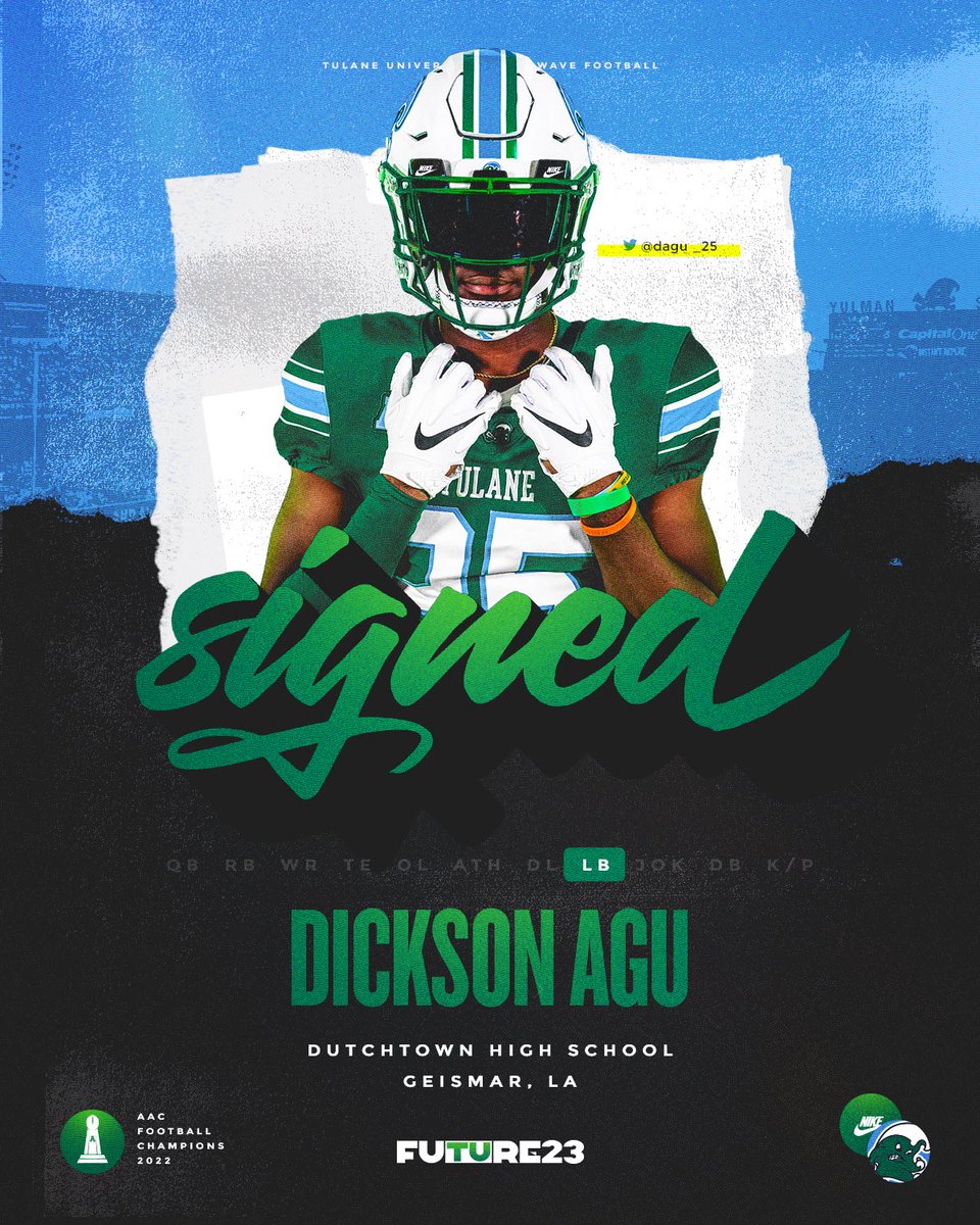 GreenWaveFB's tweet photo. Welcome to the Wave, @DAGU_25!
#RollWave | #fuTUre23 https://t.co/xrvWlUKeac