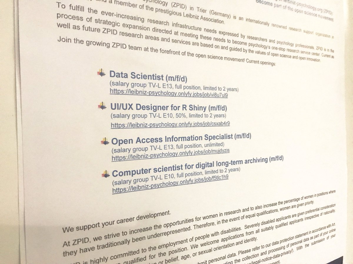 ZPID's tweet photo. 🎉 Lust auf einen neuen Job neuen Jahr? 🎉
▶️ Data Scientist
▶️ UI/UX Designer for R Shiny
▶️ Open Access Information Specialist
▶️ Computer scientist for digital long-term archiving
▶️ https://t.co/nip8FUZsEX
#job #trier #datascience #RShiny #openscience #openaccess #niceteam https://t.co/vMjVK5UYIX