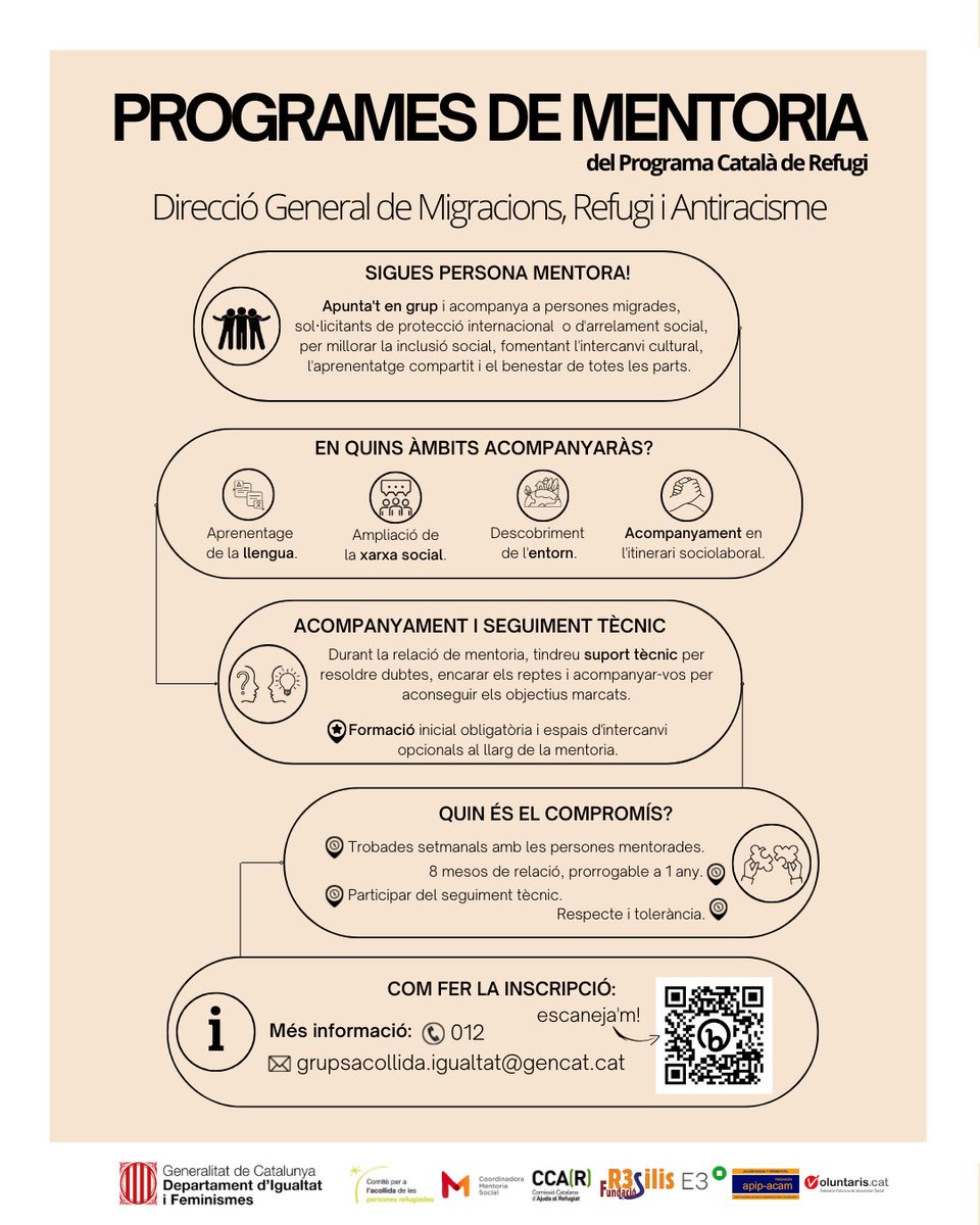Mentoriasocial's tweet photo. #VOLUNTARIAT 📣 VOLS SER IMPORTANT PER A ALGÚ IMPORTANT? 

Acompanya a persones #refugiades i #migrades per tal d’afavorir la seva autonomia i inclusió social al municipi! Participa al Programa de #MentoriaSocial de la DGMRA d’ @igualcat.
 
Inscriu-te: https://t.co/Euzmrl14xh 🔗 https://t.co/HiwR5YaMOL