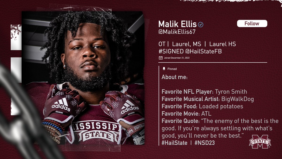 𝙂𝙚𝙩 𝙏𝙤 𝙆𝙣𝙤𝙬: <a href="/MalikEllis67/">Malik Ellis6️⃣7️⃣</a>

#NSD23 x #HailState🏴‍☠️