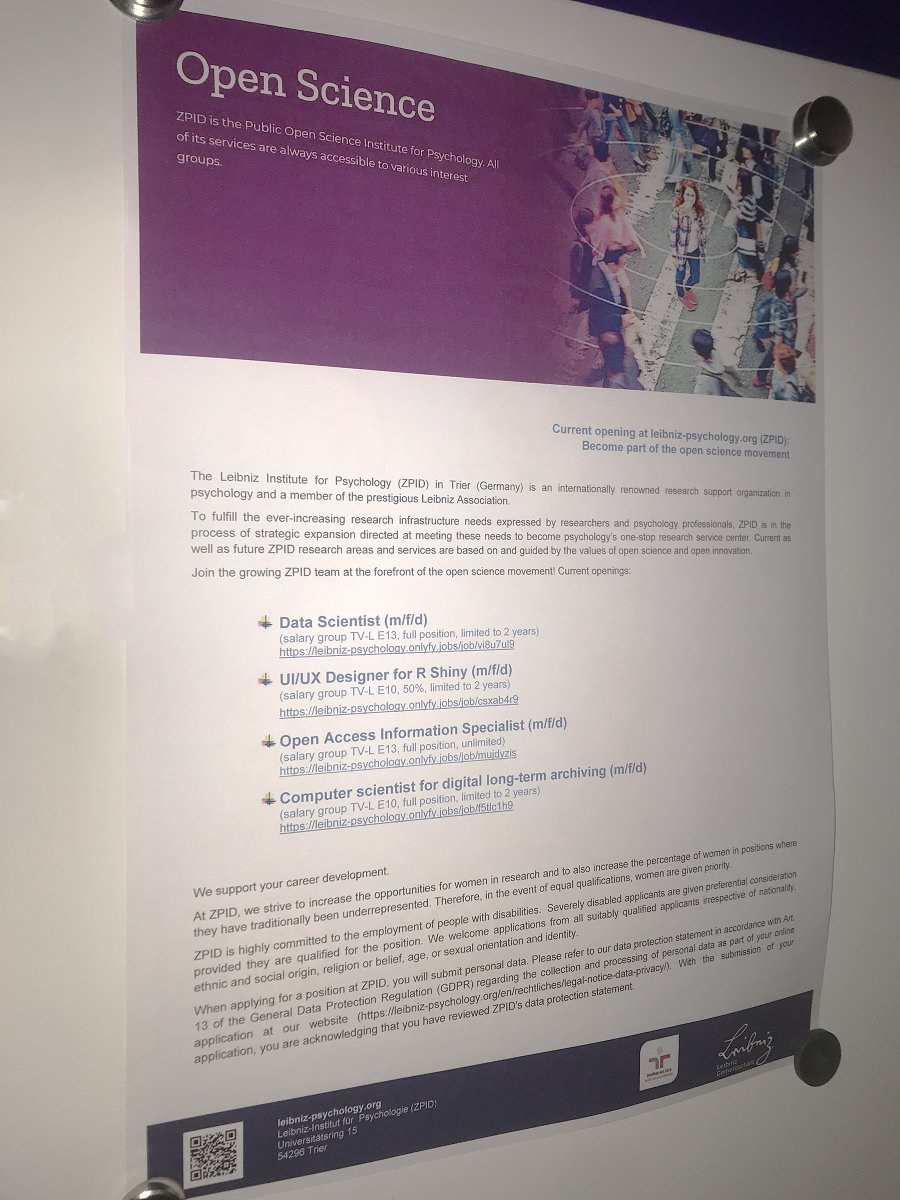 ZPID's tweet photo. 🎉 In the mood for a new job in 2023? 🎉
▶️ Data Scientist
▶️ UI/UX Designer for R Shiny
▶️ Open Access Information Specialist
▶️ Computer scientist for digital long-term archiving
▶️ https://t.co/nip8FUZsEX
#job #trier #datascience #RShiny #openscience #openaccess #niceteam https://t.co/EUVzVQjciR