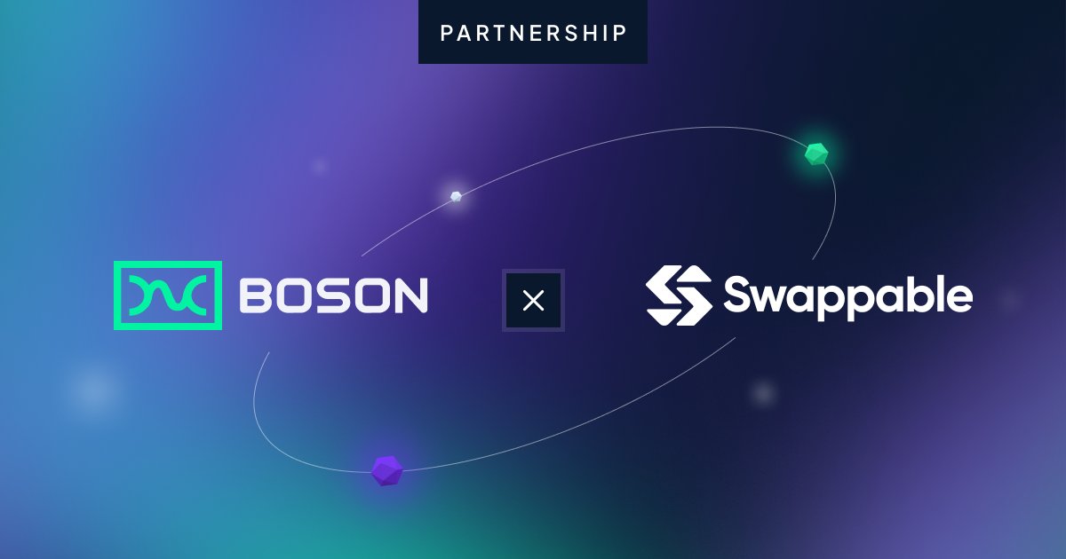 ✨Partnership announcement✨

<a href="/BosonProtocol/">Boson</a> is excited to announce a partnership with <a href="/Swappable_NFTs/">Swappable 🔁</a>, enabling the sale of real-world collectibles as redeemable #NFTs 🛍️

More details here ➡️ bit.ly/3Wh2HOu

Here is a 🧵 below expanding upon the partnership in detail
