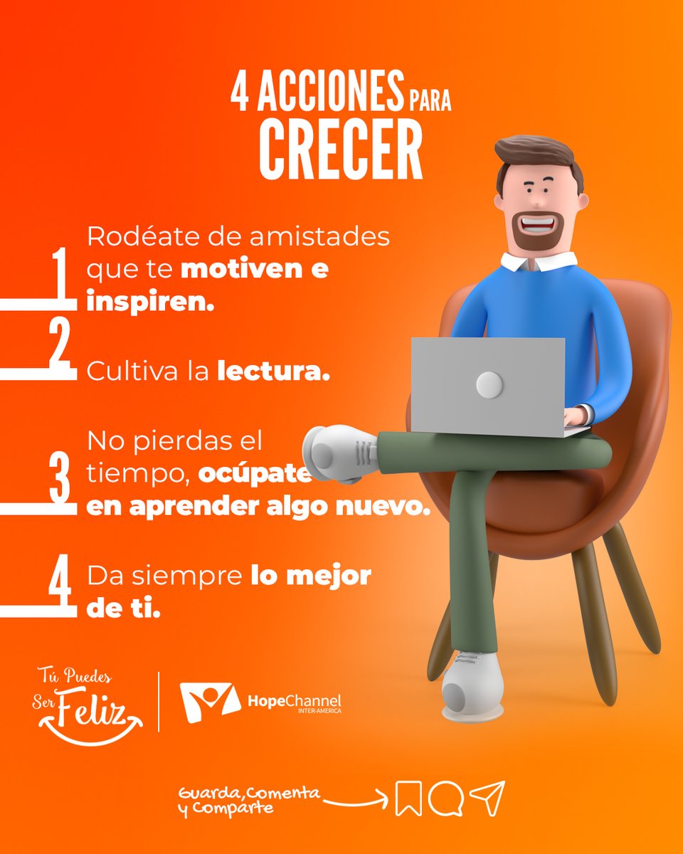 Para crecer es necesario actuar. No esperes a que te llegue un momento desesperado en el que la única opción que quede sea actuar, también pon de tu parte con estas acciones que no te cuestan nada 🙌. ¡Feliz día!

#ComparteEsperanza #TúPuedesSerFeliz