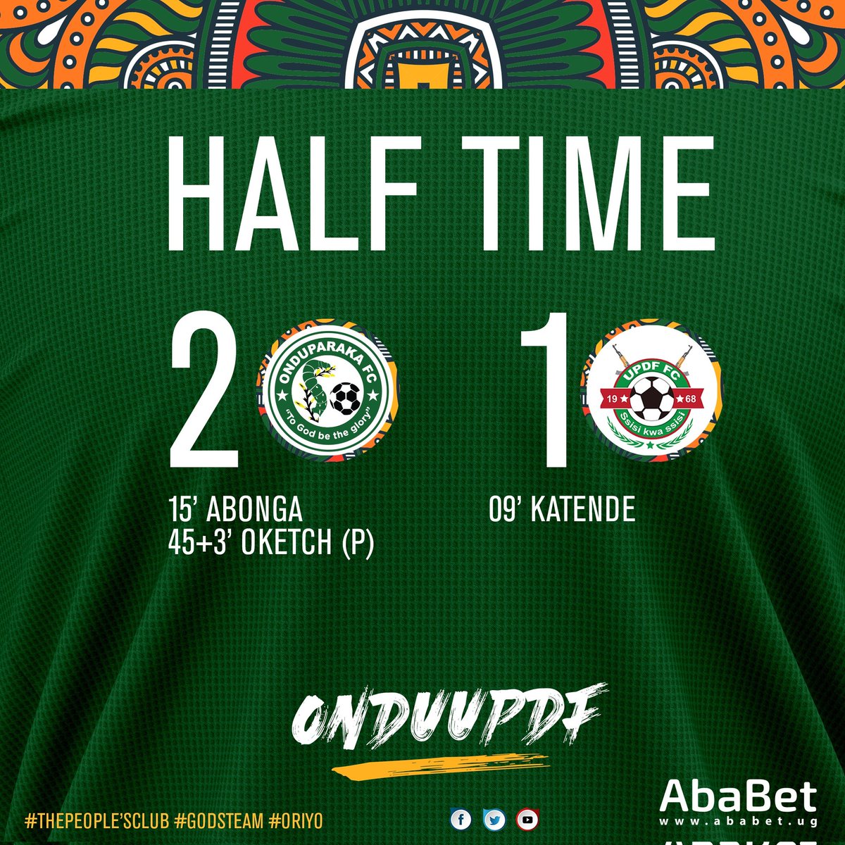OnduparakaFC1's tweet photo. #ONDUUPDF | HALF TIME
We lead at the break.
#StarTimesUPL
#ThePeoplesClub
#GODSTEAM
#ORIYO https://t.co/62FuFRYJd9