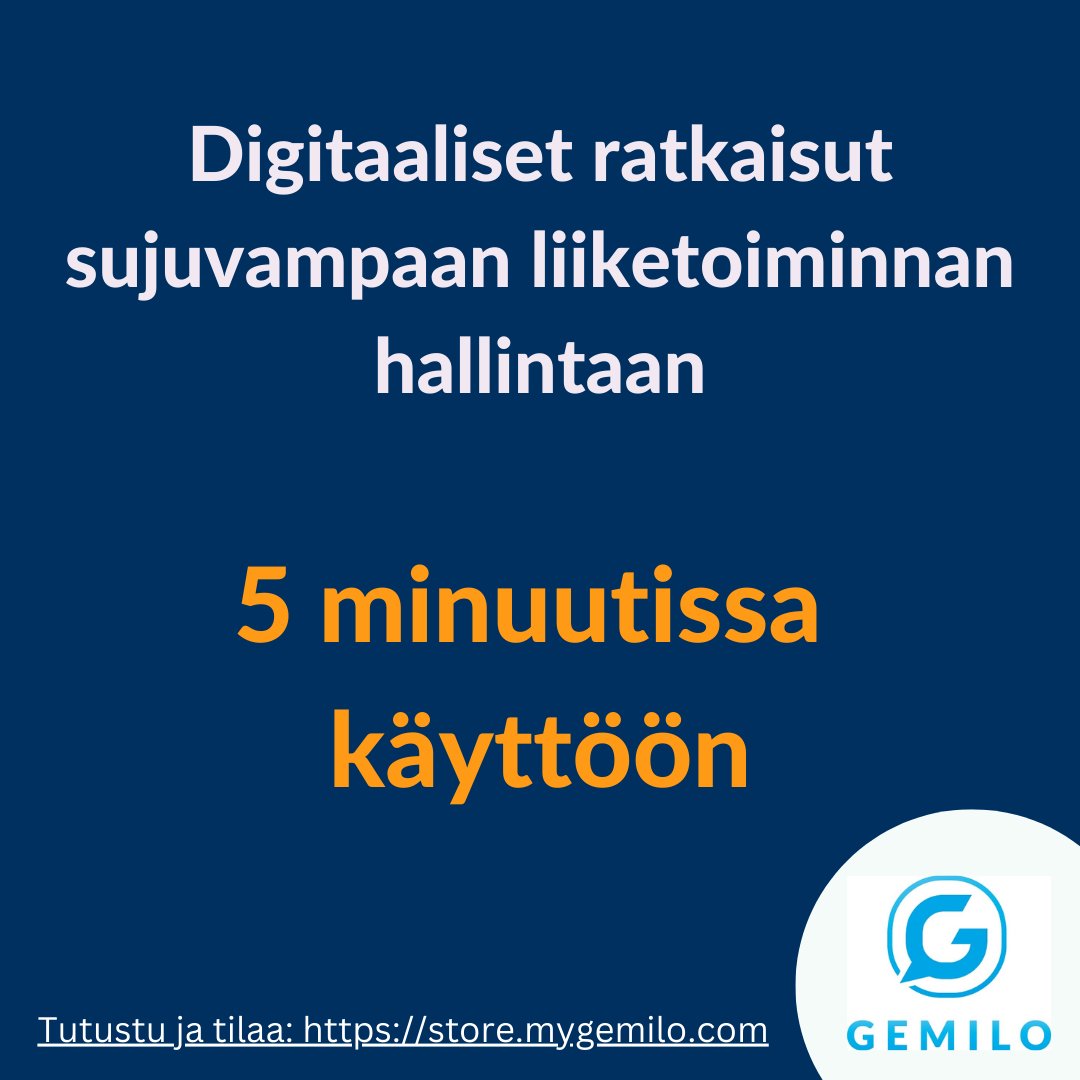 Digitaalinen ratkaisu käyttöön 5 minuutissa✅

Uusi MyGemilo -verkkokauppa on avattu, ja sieltä löytyy helppokäyttöisiä yrityksen kasvua tukevia digitaalisia ratkaisuja.🎉

Tutustu ja tilaa: store.mygemilo.com