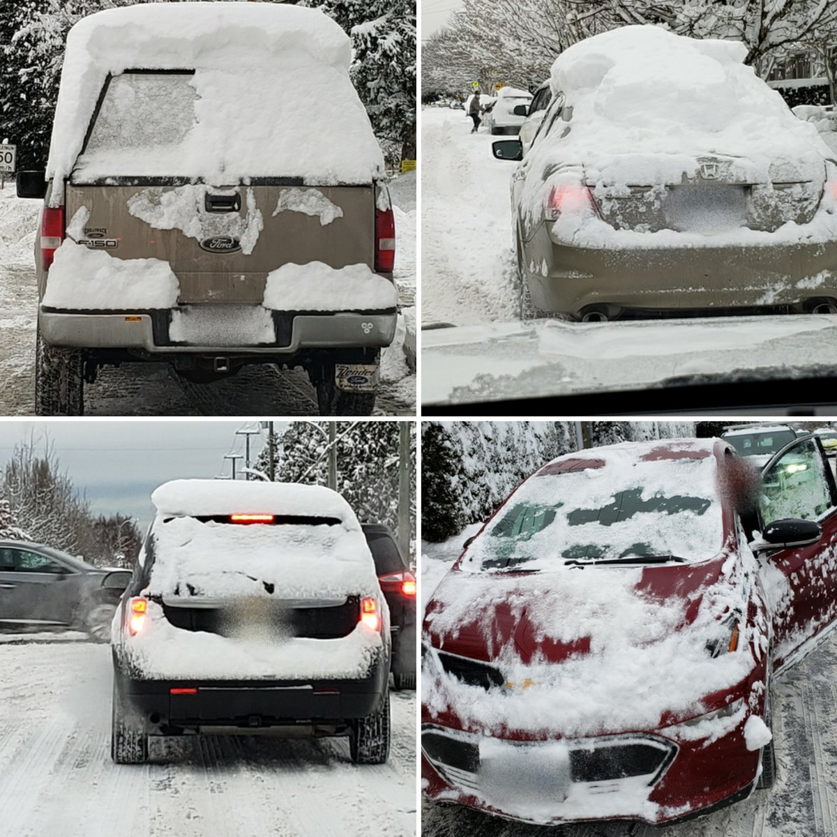 RichmondRCMP's tweet image. If you have to drive today remember to clear that excess snow off your vehicle. Drive while obstructed = $ 109 ticket. Failing to clear that excess snow makes you a danger to all those on the roadway or sidewalks. #RichmondRCMP are out making sure drivers' comply.