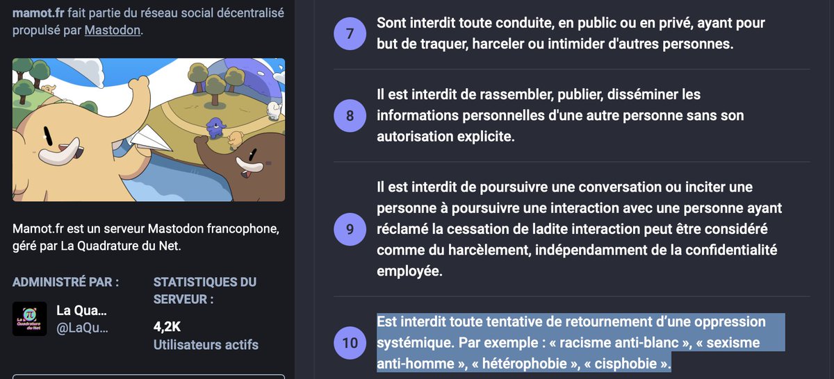 YannBarte's tweet photo. Finalement, c'est encore plus rapide que Twitter qui m'a déjà supprimé un compte.
Plutôt cocasse de voir que même une association dite de "défense et de promotion des droits et libertés sur Internet" comme la #QuadratureduNet, reprend cette #censure via son instance #Mamot! https://t.co/fEoiDQ5H5V