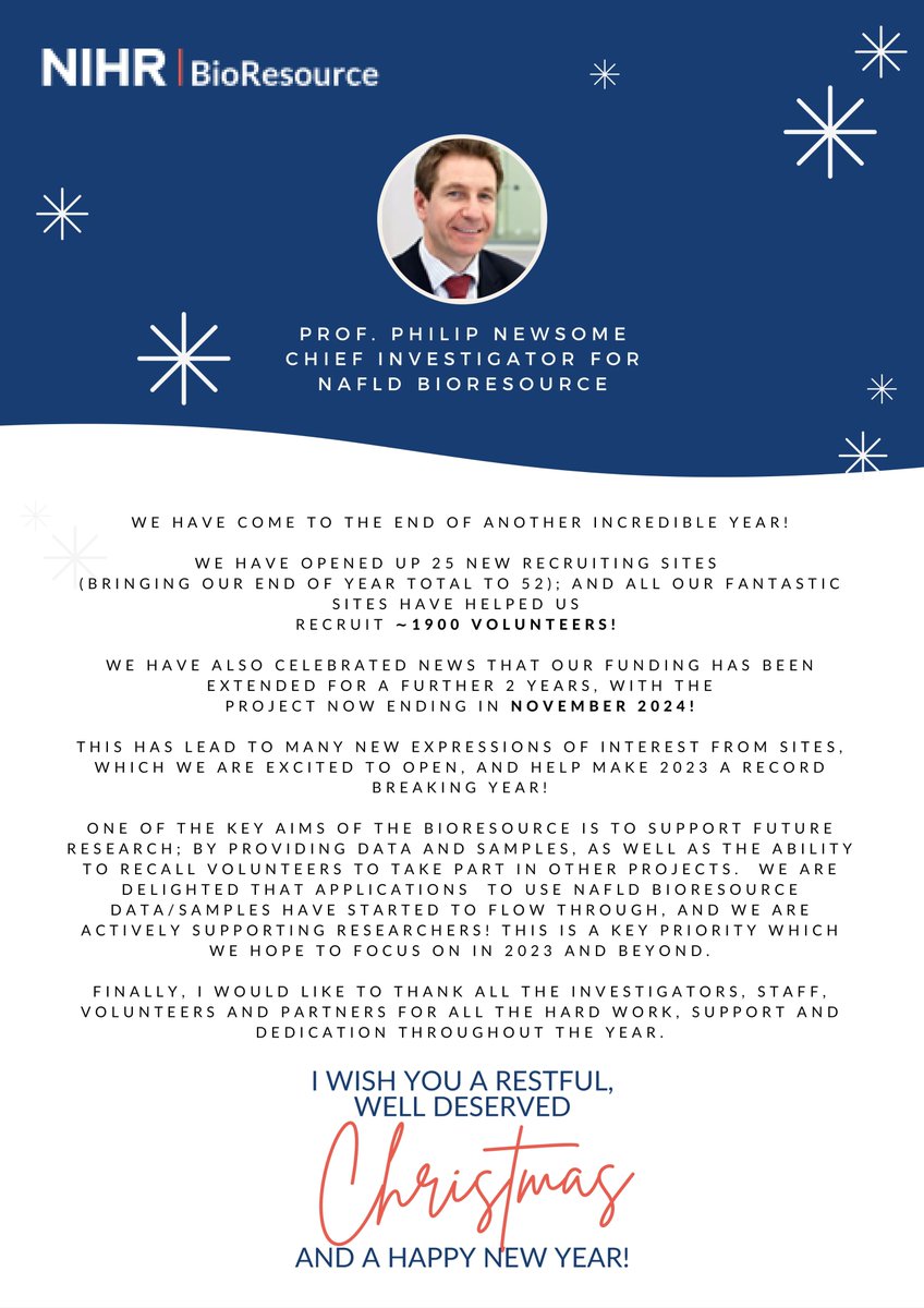 🎄🎄🎄
 A massive thank you to all those who have been involved with the #NAFLDBioResource. 
From, Our Chief Investigator, @phil_newsome7