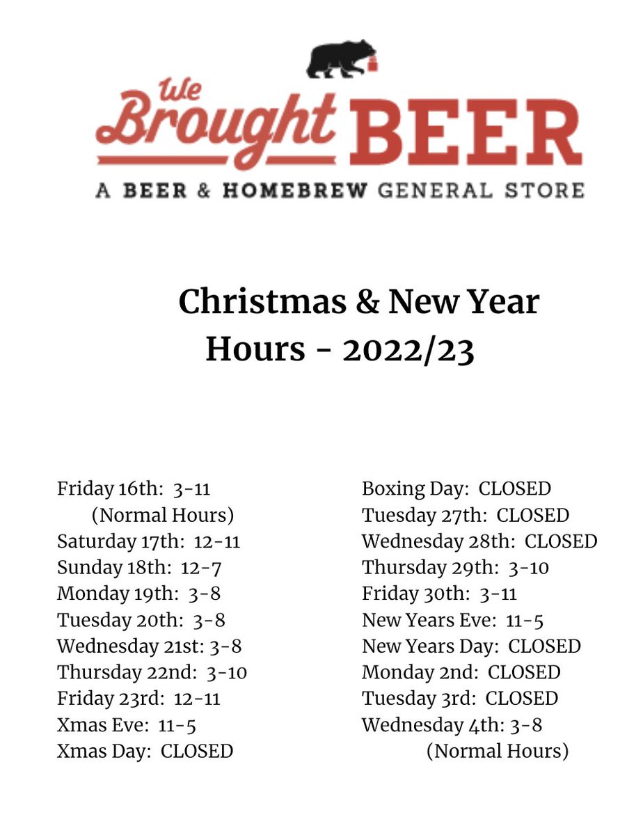 WeBroughtBeer's tweet photo. Should probably mention the Christmas hours as apparently it's Christmas. https://t.co/Sfa7Jx48Mc