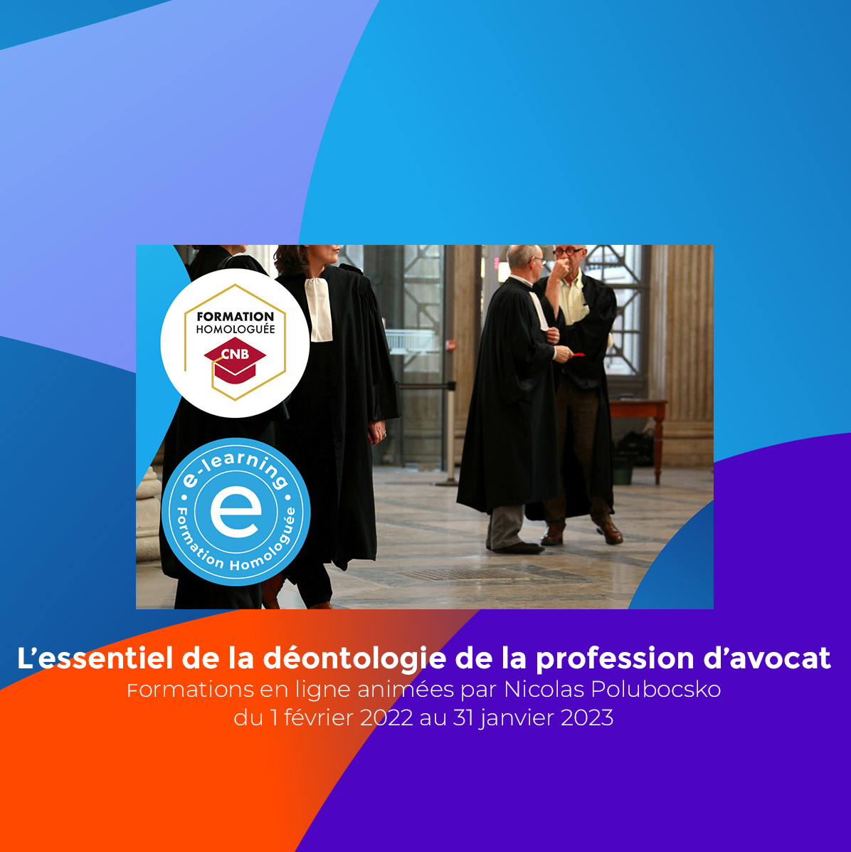 L’essentiel de la déontologie de la profession d’avocat : validez vos heures par Internet avant le 31 décembre 2022
Formations en ligne animées par Nicolas Polubocsko du 1er février 2022 au 31 janvier 2023 #formationadistance #elearning #avocat #droit #formations
