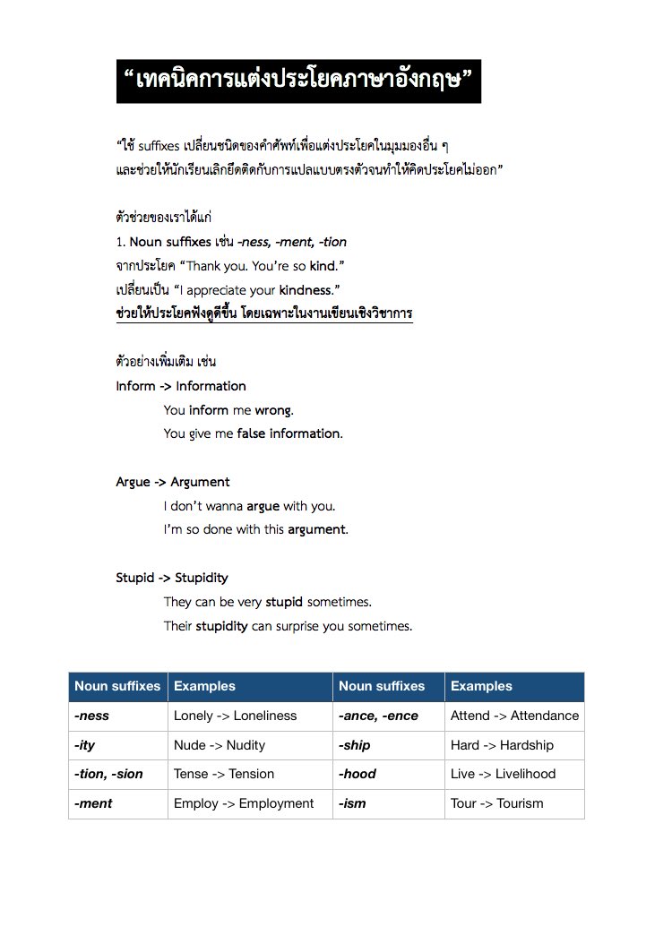 the_JGC's tweet photo. เทคนิคการแต่งประโยคภาษาอังกฤษ (ลดปัญหาสมองตัน คิดคำศัพท์ไม่ออก 🥲)

ตัวช่วยของเราคือ "suffix" และ "สกิลการเปลี่ยน part of speech" ยิ่งคล่องยิ่งแต่งประโยคได้หลากหลาย ศึกษาและฝึกตามนี้เลยครับ✌🏻🇬🇧 https://t.co/mShBOGhscJ