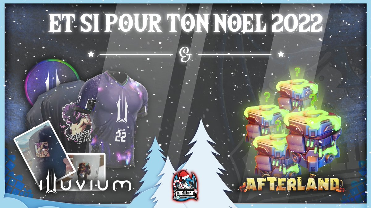 Pour Noël (ou presque 😜), on te fera gagner :
-2 Mugs Illuvium ☕ 
-5 Casquettes Illuvium 🧢 
-2 Tee-shirts Illuvium 👕 
-4 Loot boxes Afterland 🎁 
-1 Maillot Illuvium de toute beauté 🤯😍

Modalités à venir...🗓️ 
Merci à <a href="/illuviumio/">Illuvium</a>  et <a href="/AfterlandGames/">AfterLand ▌BETA Coming Soon 🎮</a> 💝

#P2E #PlayAndEarn